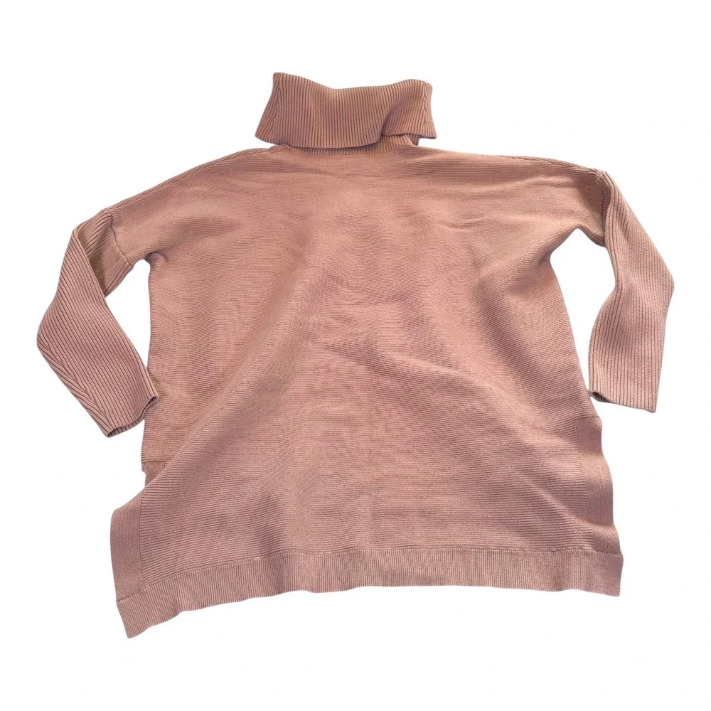 Women's Oversized‎ Turtleneck Sweater Ribbed Pink Knit Size L Minimalist Cozy